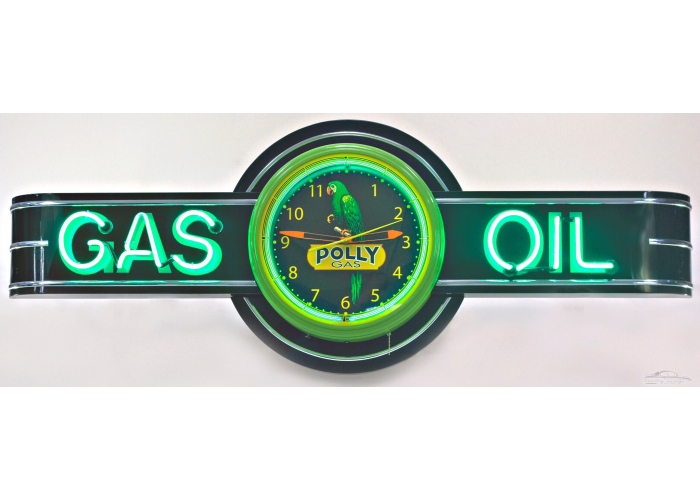 72" wide Polly Gas and Oil Neon Sign and Clock