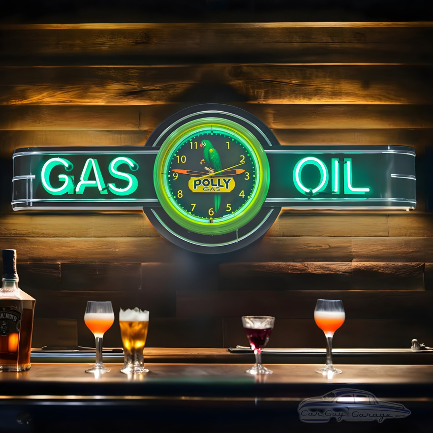 72" wide Polly Gas and Oil Neon Sign and Clock 72" wide Polly Gas and Oil Neon Sign and Clock