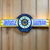 72" wide Muscle Motors Neon with Chevrolet Super Service Clock