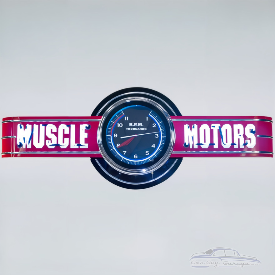 72" wide Muscle Motors Neon Sign with Tachometer Clock 72" wide Muscle Motors Neon Sign with Tachometer Clock