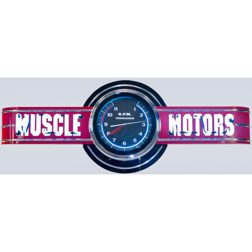 72" wide Muscle Motors Neon Sign with Tachometer Clock