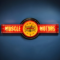 Vintage Mopar Muscle Motors Red Neon Wall Clock Sign - 72" x 26"