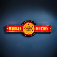 72" wide Red Muscle Motors Neon Sign with Vintage Mopar Clock