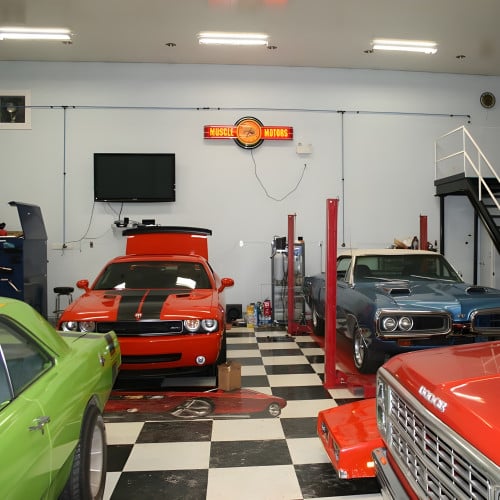 72" wide Red Muscle Motors Neon Sign with Vintage Mopar Clock