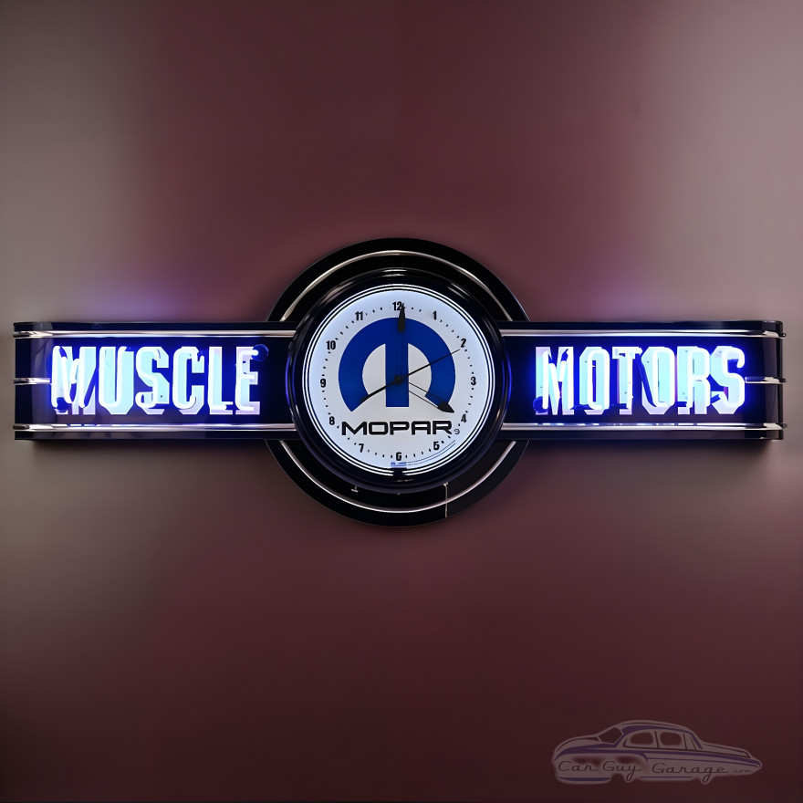 72" wide Blue Neon Muscle Motors Sign with Mopar Clock 72" wide Blue Neon Muscle Motors Sign with Mopar Clock