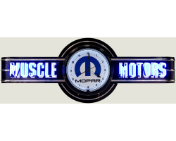 72" wide Blue Neon Muscle Motors Sign with Mopar Clock