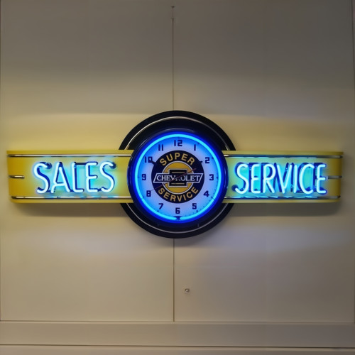 72" wide Neon Sales and Service with Chevrolet Super Service Clock