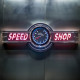 72" wide Neon Speed Shop Sign with Tachometer Clock 72" wide Neon Speed Shop Sign with Tachometer Clock