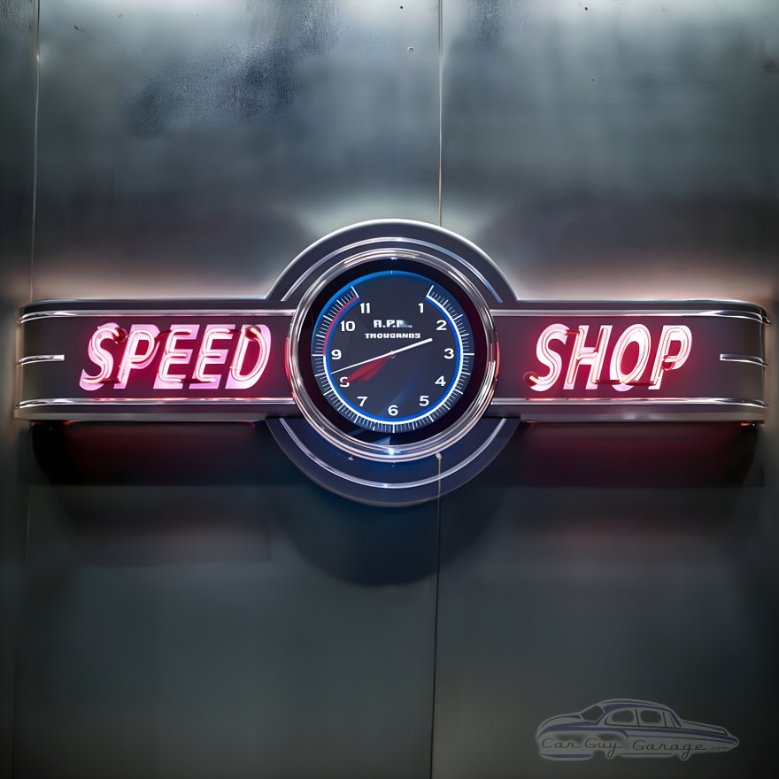 72" wide Neon Speed Shop Sign with Tachometer Clock 72" wide Neon Speed Shop Sign with Tachometer Clock