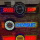Vintage Speed Shop Neon Sign with 20" Tachometer Clock - 72" x 26"