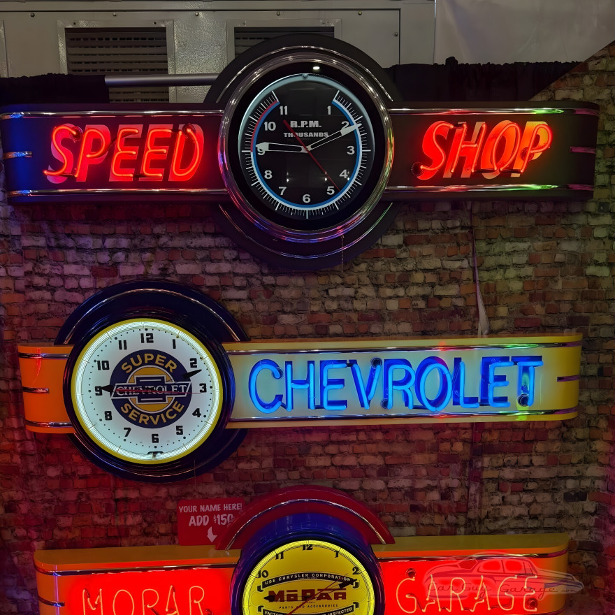 Vintage Speed Shop Neon Sign with 20" Tachometer Clock - 72" x 26"