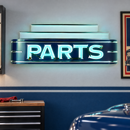 Vintage PARTS Neon Sign GM Licensed Art Deco Garage - 48" x 24"
