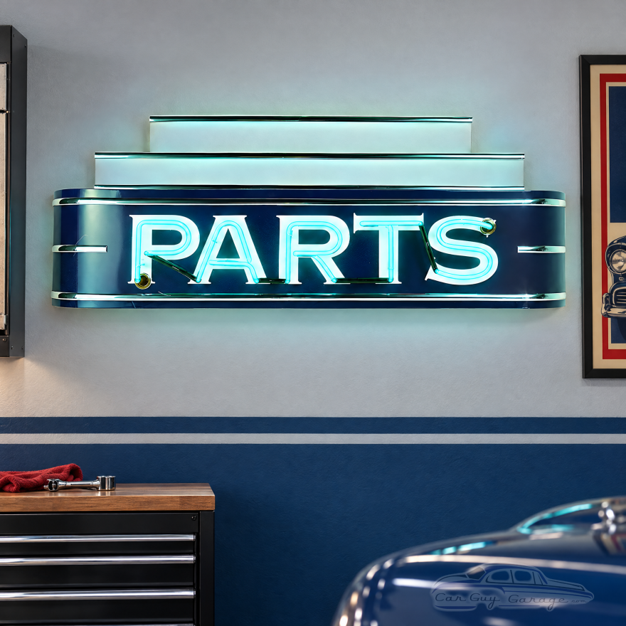 Vintage PARTS Neon Sign GM Licensed Art Deco Garage - 48" x 24"