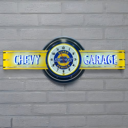 72" wide Chevy Garage Neon sign with Super Service Clock