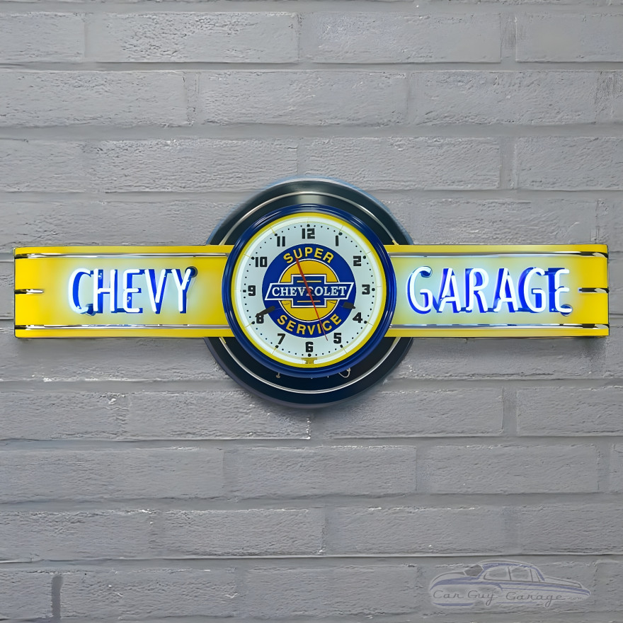 72" wide Chevy Garage Neon sign with Super Service Clock 72" wide Chevy Garage Neon sign with Super Service Clock