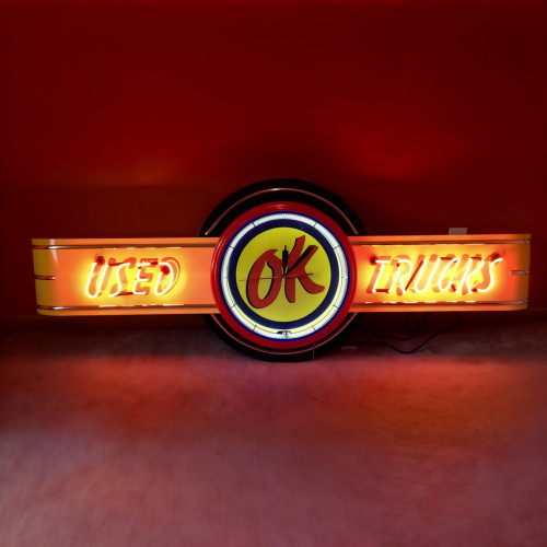 72" wide Neon OK Used Trucks Clock Sign
