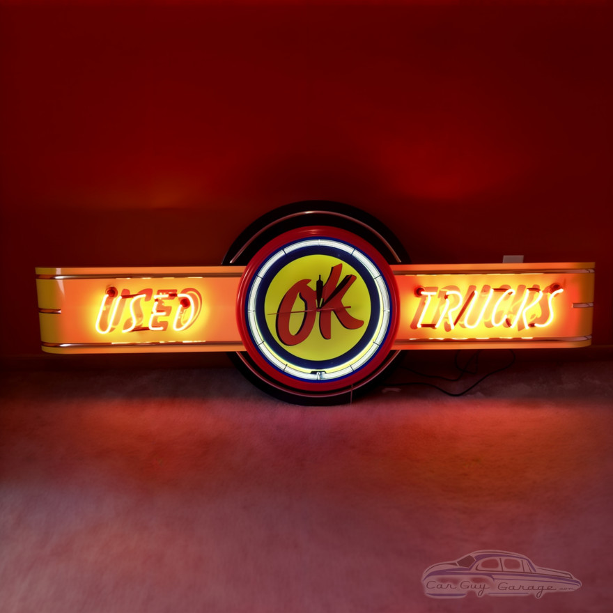 72" wide Neon OK Used Trucks Clock Sign 72" wide Neon OK Used Trucks Clock Sign