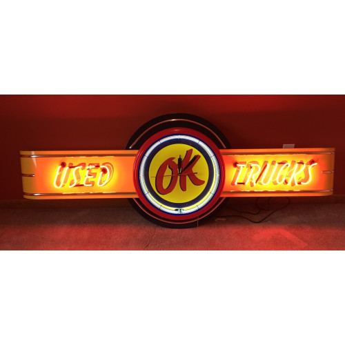 72" wide Neon OK Used Trucks Clock Sign