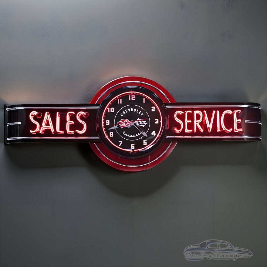 72" Black Neon Corvette Sales and Service Sign with Clock 72" Black Neon Corvette Sales and Service Sign with Clock