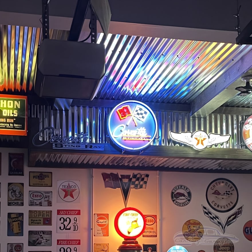 Corvette C2 Sting Ray Crossed Flags Neon Sign - 24" Round