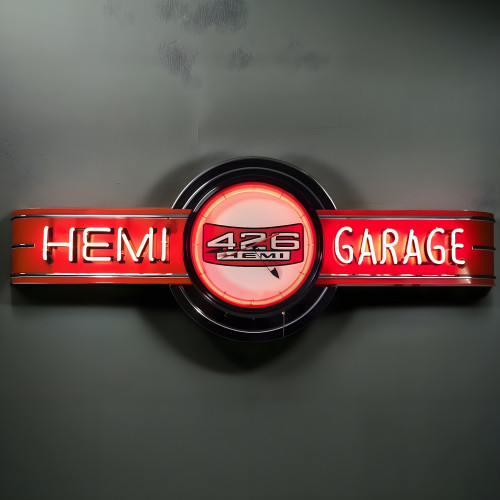 72" Orange Neon HEMI Clock Garage Sign