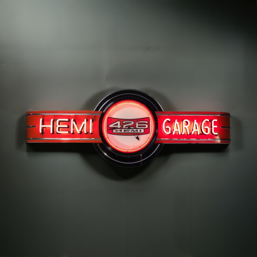 72" Orange Neon HEMI Clock Garage Sign
