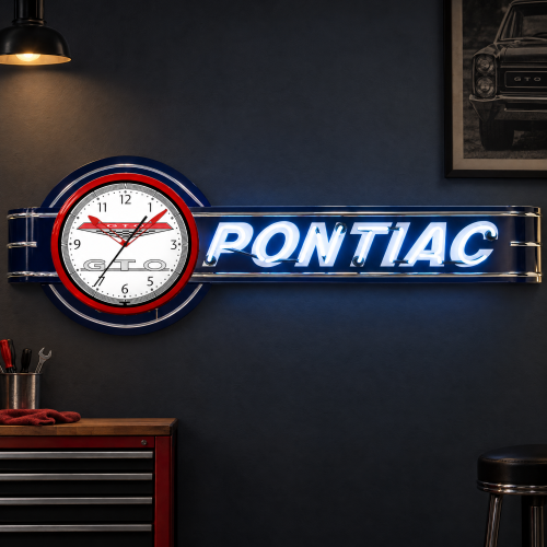 Pontiac GTO Offset Neon Sign with 20 Inch Clock - 72" x 26"