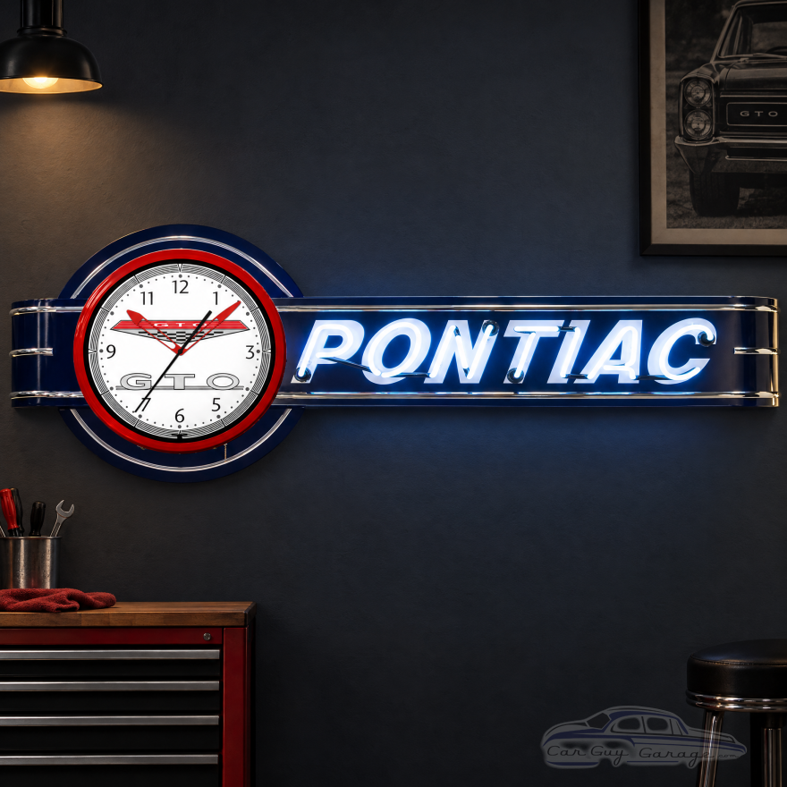 Pontiac GTO Offset Neon Sign with 20 Inch Clock - 72" x 26"