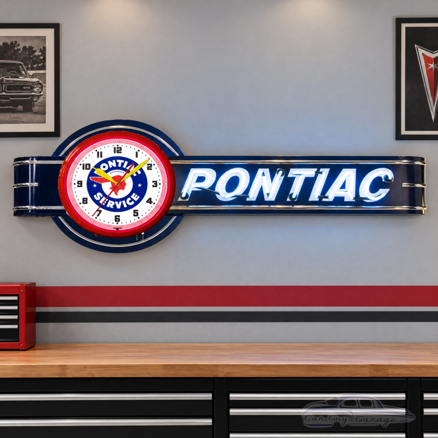 Pontiac Authorized Service Neon Clock Sign - 72" x 26"
