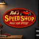 Bob's Speed Shop Oval Metal Garage Sign - 24" x 14"