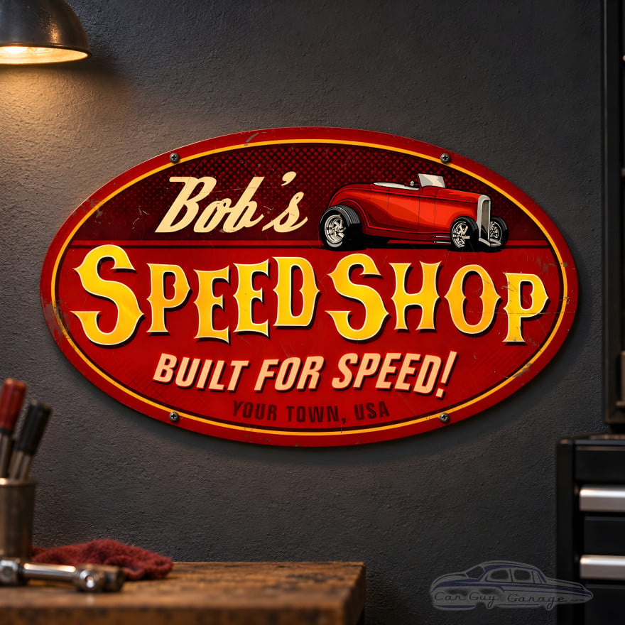 Bob's Speed Shop Oval Metal Garage Sign - 24" x 14"