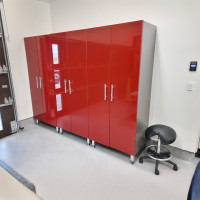 Red Modular 3 Piece Tall Locking Garage Storage Cabinets