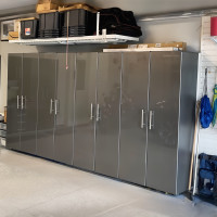 Grey Modular 4-Piece Tall Locking Garage Cabinet Set