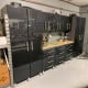 Black Modular 9 Piece Garage Cabinet Kit with Bamboo Worktop Black Modular 9 Piece Garage Cabinet Kit with Bamboo Worktop