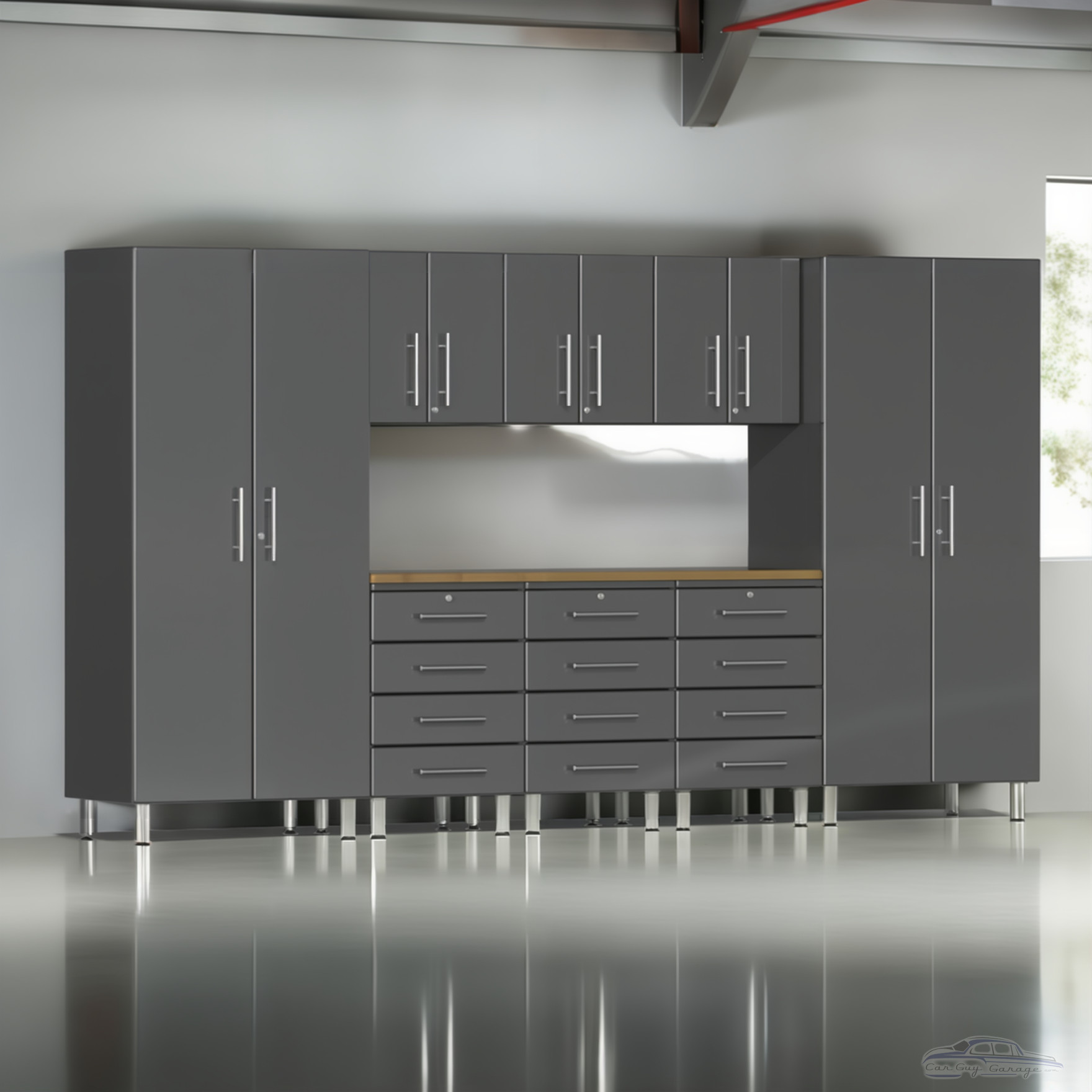 Grey Modular 9 Piece Kit with Bamboo Worktop for Garage