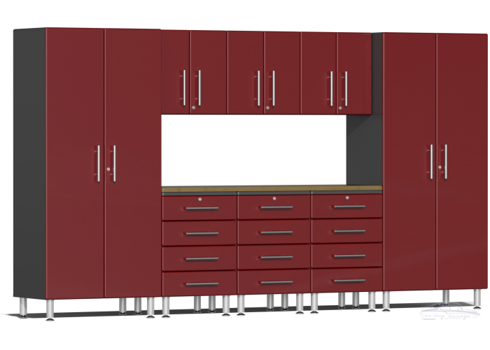 Red Modular 9 Piece Kit with Bamboo Worktop