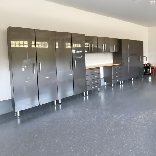 Grey Modular 10 Piece Garage Cabinet Kit with Bamboo Worktop