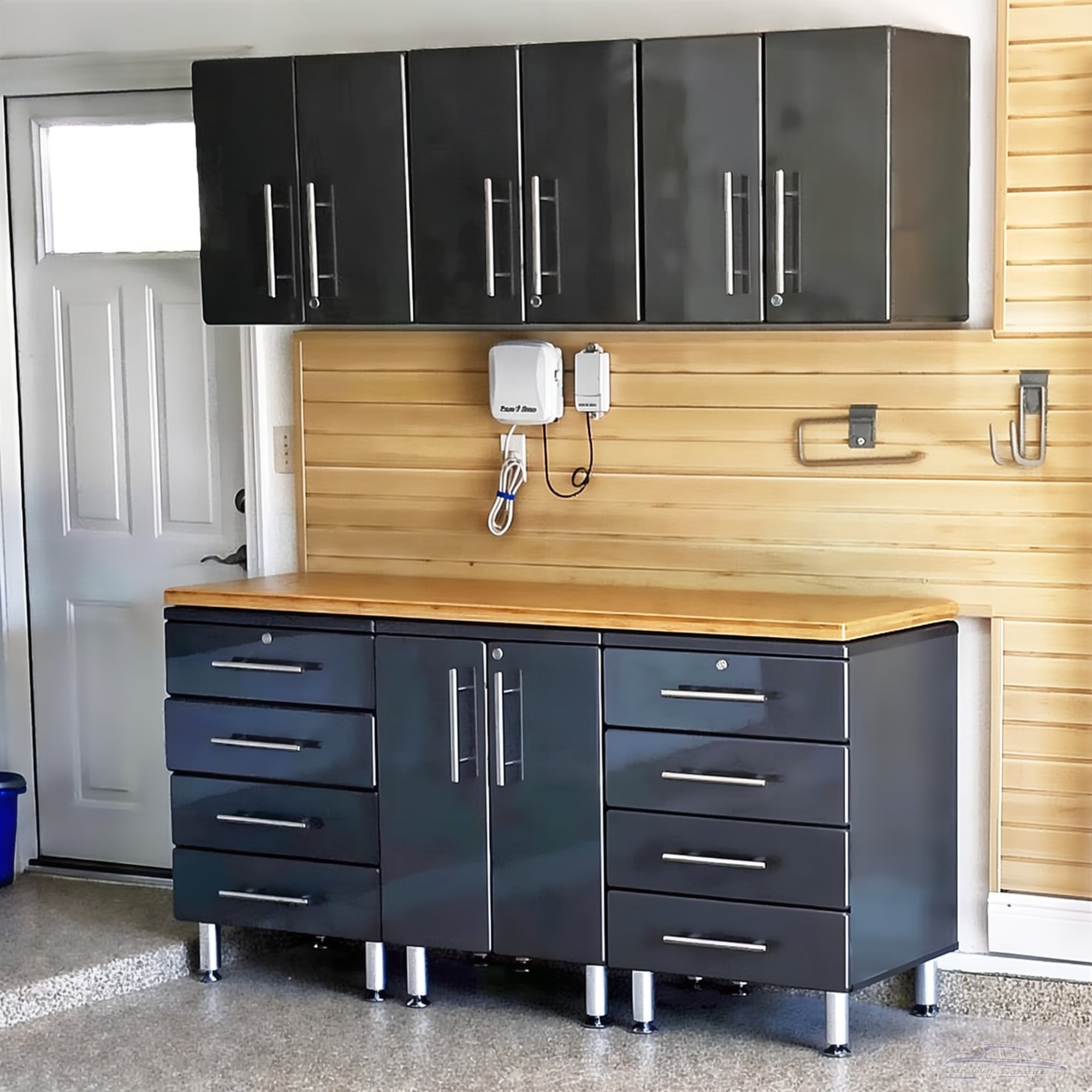 Black Modular 7 Piece Kit with Bamboo Worktop for Garage