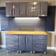 Grey Modular 7 Piece Garage Cabinet Kit with Bamboo Worktop Grey Modular 7 Piece Garage Cabinet Kit with Bamboo Worktop