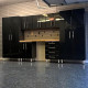 Black Modular 8 Piece Garage Cabinet Kit with Bamboo Worktop Black Modular 8 Piece Garage Cabinet Kit with Bamboo Worktop