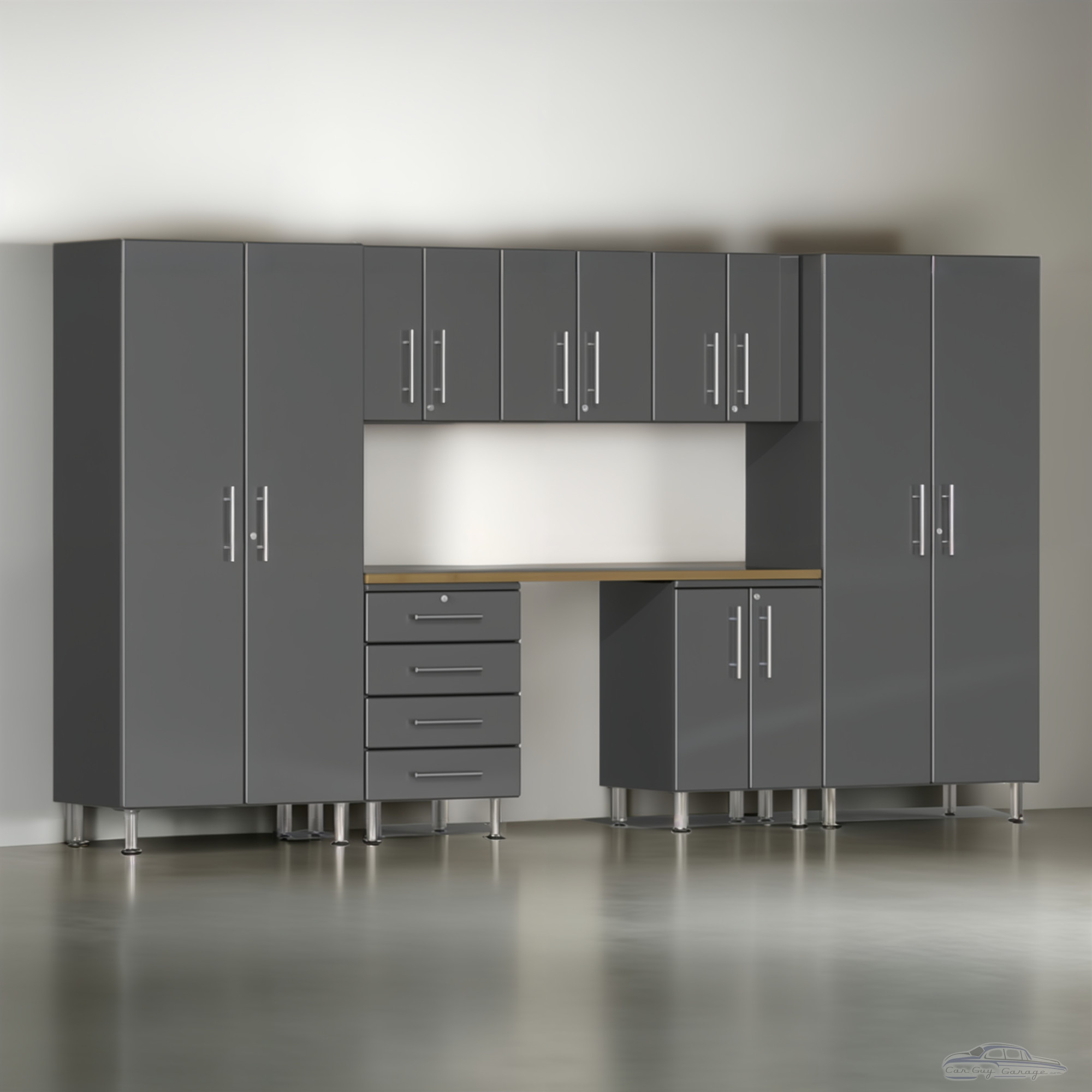 Grey Modular 8 Piece Kit with Bamboo Worktop for Garage