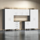 White Modular 8 Piece Garage Cabinet Kit with Bamboo Worktop White Modular 8 Piece Garage Cabinet Kit with Bamboo Worktop