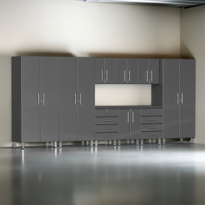 Grey Modular Ulti-Mate 10-Piece Garage Cabinet Kit Recessed Worktop