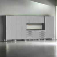 Silver Modular 10-Piece Garage Storage Cabinet Set with Worktop