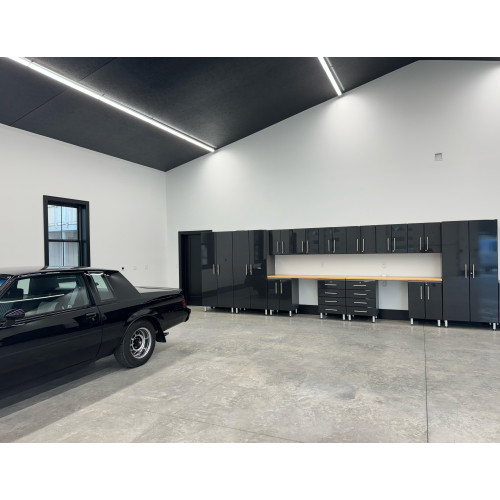 Black Modular 15 Piece Garage Cabinet Kit with Dual Workstation