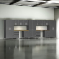 Grey Modular 15-Pc Garage Storage Cabinet Set with Dual Workbenches