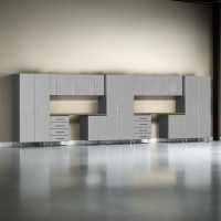 Silver Modular 15 Piece Garage Cabinet Kit with Dual Workstation