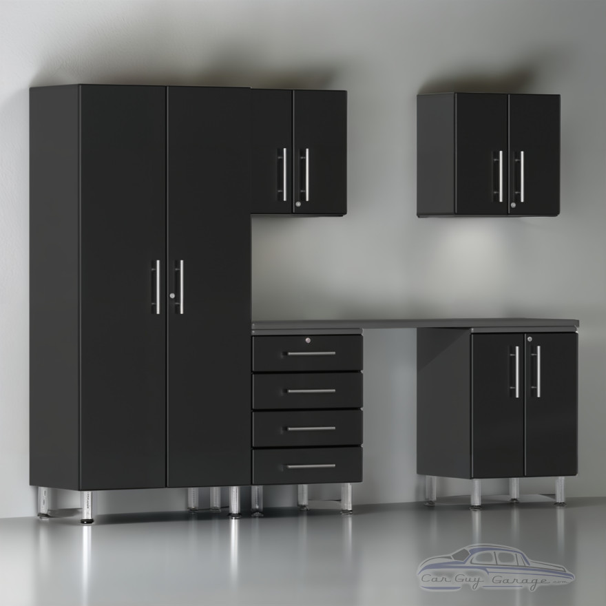 Black Modular 6 Piece Garage Cabinet Kit with Workstation Black Modular 6 Piece Garage Cabinet Kit with Workstation