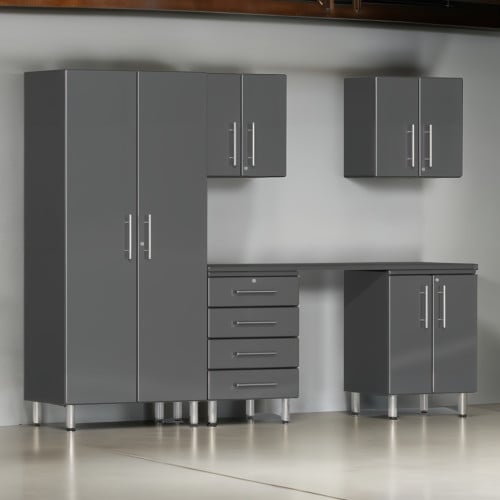 Grey Modular 6 Piece Garage Cabinet Kit with Workstation