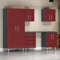 Red Modular 6 Piece Garage Cabinet Kit with Workstation